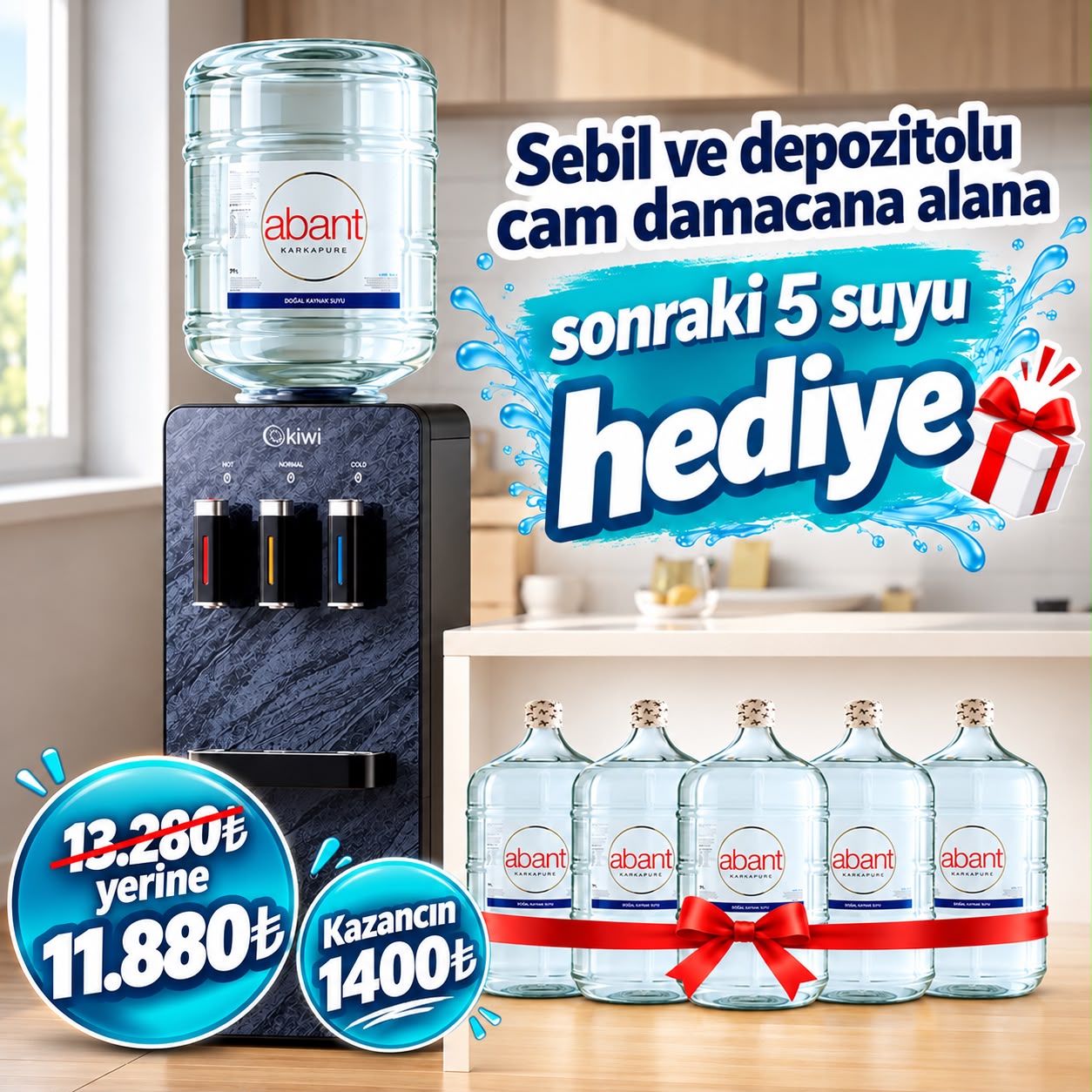  SEBİL VE 19 LT CAM SU (DEPOZİTOLU)